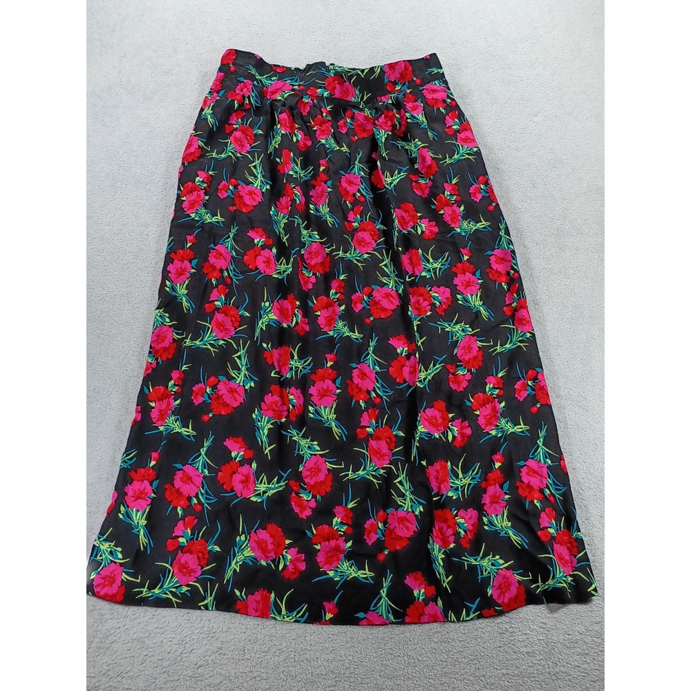 Norton McNaughton Women Skirt Black Pink Floral 14 Vintage High Waisted Maxi